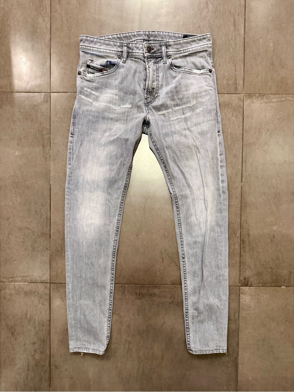Diesel Thommer Distressed Gray Slim Jeans, Men’s Size 30 (009DC Stretch)